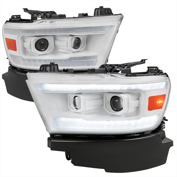 2019-2024 Dodge RAM 1500 Switchback Sequential LED Turn Signal Projector Headlights (White Housing/Clear Lens)
