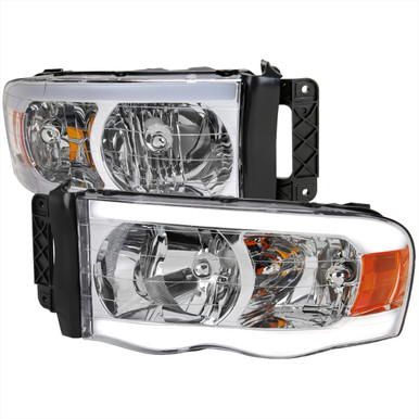 2002-2005 Dodge RAM 1500 /2003-2005 Dodge RAM 2500/3500 LED Tube Factory  Style Headlights (Chrome Housing/Clear Lens)