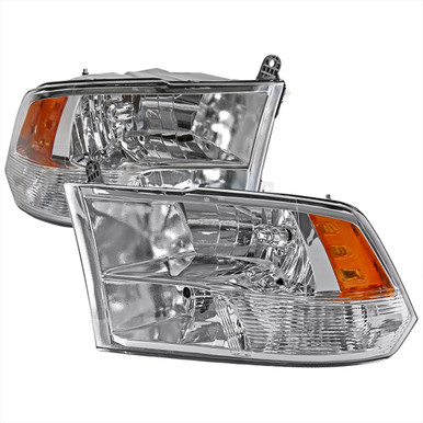 2009-2018 Dodge RAM 1500/ 2019-2021 RAM Classic/ 2010-2018 RAM 2500 3500  Factory Quad Style Headlights (Chrome Housing/Clear Lens)