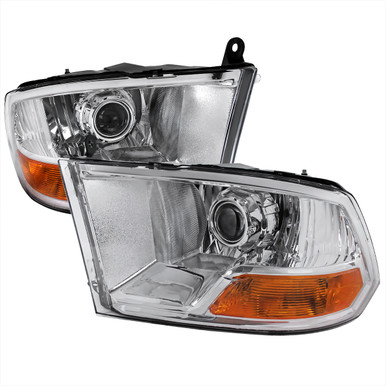 2009-2018 Dodge RAM 1500 / 2019-2021 RAM Classic / 2010-2018 RAM 2500 3500  Retro Style Projector Headlights (Chrome Housing/Clear Lens)