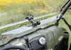 Close-up of the SuperATV flip out windshield latch on the Polaris Ranger dash from inside