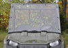 SuperATV scratch resistant full windshield on an olive green mid-size Polaris Ranger, straight front view in autumn woods