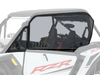 SCM door kit for Polaris RZR XP 1000 2-seat: tinted upper door on a faded white Polaris RZR, side close-up