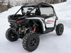 SCM door kit for Polaris RZR XP 1000 2-seat: upper doors on a white Polaris RZR in snow, rear three-quarter view