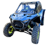Spike windshield for Polaris RZR Pro XP and Pro S: full windshield on a blue Polaris RZR, front corner view
