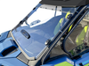 Spike windshield for Polaris RZR Pro XP and Pro S: windshield and lower vent on a blue UTV, side angle