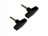 Direction 2 replacement part for Direction 2 full-tilting windshields: two black T-knobs with threaded studs on white