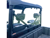 Spike rear windshield for CFMOTO UForce 600: vented rear windshield on a blue UTV, rear view over the bed