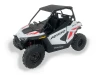 Spike roof and windshield combo for Polaris RZR 200 youth: roof and windshield on a white youth Polaris RZR, front corner