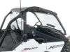 Spike roof and windshield combo for Polaris RZR 200 youth: roof and windshield on a white Polaris RZR, rear corner view