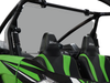 Spike rear windshield for Kawasaki KRX 1000 2-seat: tinted rear windshield on a green Kawasaki KRX, side close-up