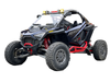 Spike windshield for Polaris RZR Pro R 2-seat: vented windshield on a black Polaris RZR Pro, white background
