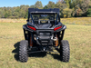 Spike rear windshield for Polaris RZR XP 1000 and XP 4 1000: rear windshield on a black Polaris RZR, straight rear view