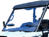Spike windshield for Kawasaki Ridge: windshield with two vents on a white UTV, front corner view