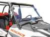 Spike windshield for Polaris RZR XP 1000: vented windshield on a white Polaris RZR 1000, front corner view