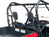 Spike rear windshield for Honda Pioneer 520 and Pioneer 500: rear windshield on a red UTV cage, view from the bed