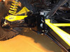 Extreme Metal Products high clearance rear hitch bolted under a Can-Am Maverick with yellow suspension arms