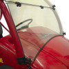 Close-up of the Kolpin full tilt windshield cage clamps and lower edge tilted slightly open above the Mule 610 hood
