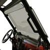 Kolpin full-tilt windshield tilted open on a Polaris Ranger above the dash and steering wheel