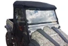 Front view of the Side X Side over-roof enclosure showing the clear vinyl windshield and roof on a camo side-by-side