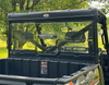 Spike rear windshield for Polaris Ranger XP 1000: rear windshield with vent on a green Polaris Ranger, rear view