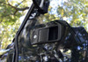 Close-up of the exterior door handle on the tinted SuperATV vented door of the Polaris Ranger Crew