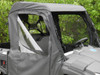 3 Star cab enclosure door on a Kymco 450i, zippered clear window panel partly open on the passenger side