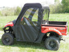 Side view of a red Kymco 700i with the 3 Star full cab enclosure, clear door window and rear window