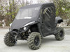 Front three-quarter view of the Yamaha Wolverine with the 3 Star vinyl windshield and soft doors installed