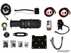 SuperATV 3500 lb winch kit contents laid out: winch, wireless remote, contactor, mounting plate, cables and hardware