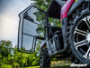 SuperATV cab door swung open on the Ranger Midsize showing the hinge side and tinted window, low angle