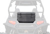 SuperATV rear cargo box shown in black on a grayed-out Polaris RZR 800 bed, rear view rendering