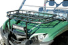 Seizmik tubular hood rack on a green Yamaha Viking seen beside the clear windshield, LED light bar at the front