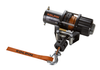 Kolpin winch with steel cable, roller fairlead, hook and orange Kolpin strap on white