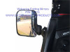 Extreme Metal Products folding side mirror mounted on the door pillar of a Yamaha Wolverine X2, seen from inside the cab
