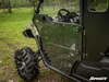 Close-up of the SuperATV hard door with tinted window open on the camo Yamaha Viking on green grass