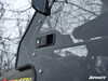 Close-up of the SuperATV door latch handle and mirror on a Polaris Ranger XP800 cab door