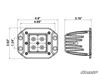 Dimension diagram of the SuperATV 3-inch recessed cube light, 4.8 by 3.62 inch face and 3.16 inch depth