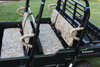 Greene Mountain camo side bar and rear grab handle pads on a Kawasaki Mule ProFXT, angled view of the bench