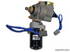 Close-up of the SuperATV EZ Steer power steering motor unit with blue wiring and plug connectors