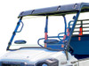 Spike Powersports clear hard-coated windshield with two flow vents on a Kawasaki Mule Pro-FXT, front close-up