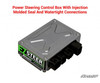 SuperATV EZ-Steer power steering control box with sealed connectors, angled view on white