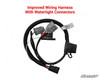SuperATV power steering wiring harness with watertight connectors and fuse holder, laid out on white