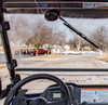 View from the driver seat through the Moto Alliance Evolution windshield showing the wiper arm and pivot mount