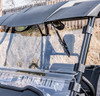 Side angle of the Moto Alliance Evolution windshield with wiper on a Polaris Ranger showing the cage clamps