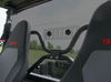 Spike Powersports tinted rear windshield seen from between the seats of a Yamaha Wolverine X2