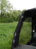 Close-up of the 3 Star soft door hook-and-loop attachment strips on the rear cage pillar of the Arctic Cat Prowler 700