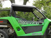 Front three-quarter close-up of the 3 Star soft top on a green Arctic Cat Wildcat Trail
