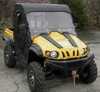 3 Star 2-piece windshield installed on a yellow Cub Cadet Challenger with soft cab, front three-quarter view