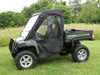 John Deere Gator HPX/XUV soft door kit installed, side view of the closed soft door with its clear window
